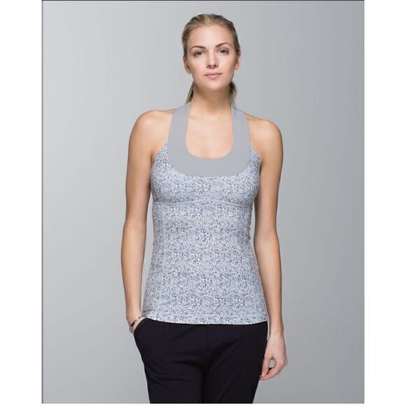 Lululemon Scoop Neck Tank Luon Petite Fleur Silver Spoon Ambient Grey Size 10 - Picture 1 of 14
